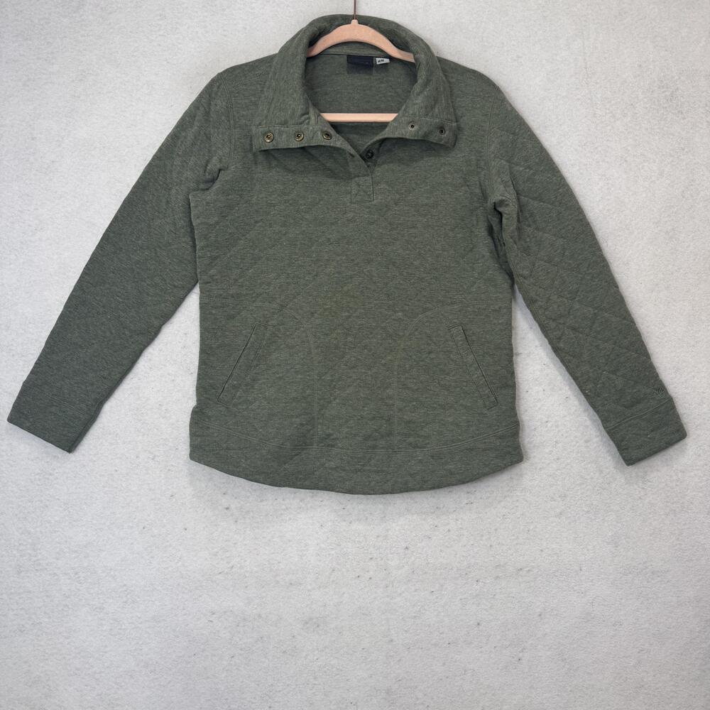 Marmot Sweatshirt Womens Medium Green Quilted Collared Pullover Pockets Knit